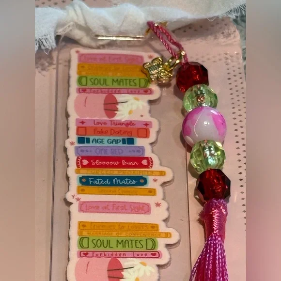 Acrylic bookmark “books” design, tassel and beads. NWOT - Picture 7 of 7